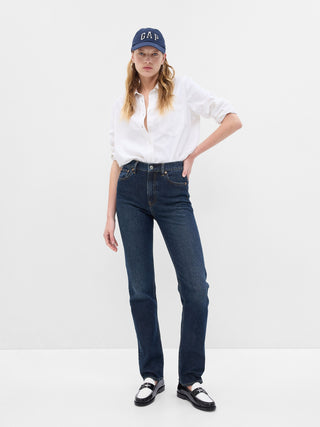 Jeans Rectos Talle Alto con Bolsillos