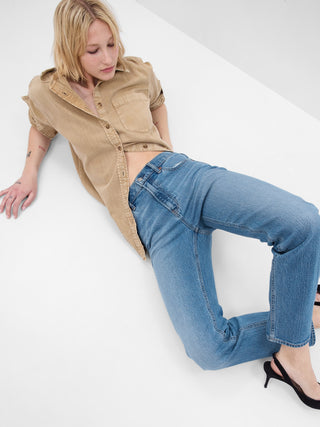Jeans Rectos Talle Alto con Bolsillos.