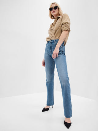 Jeans Rectos Talle Alto con Bolsillos.