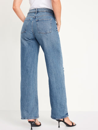 Jeans Anchos Talle Alto con Bolsillos