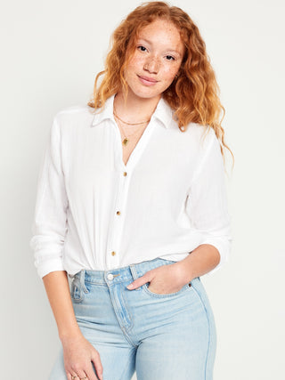 Camisa Estilo Boyfriend con Gasa Arrugada