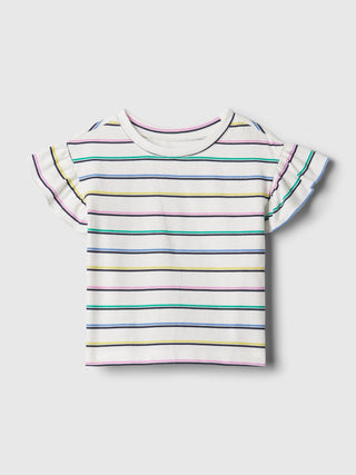 Camiseta Manga Corta con Detalle de Volante, Niña