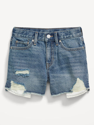 Short Denim Talle Alto con Desgastado, Niña