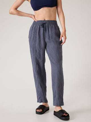 Pantalón Talle Alto con Cintura Elástica de Lino