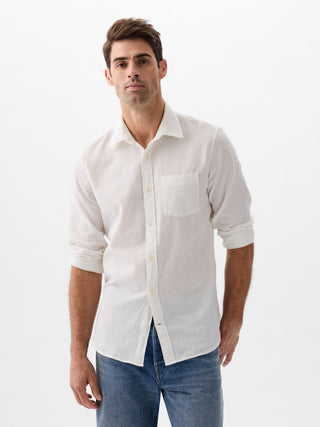 Camisa Manga Larga con Bolsillo de Lino