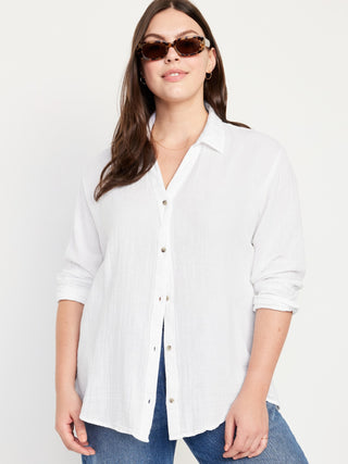 Camisa Estilo Boyfriend con Gasa Arrugada