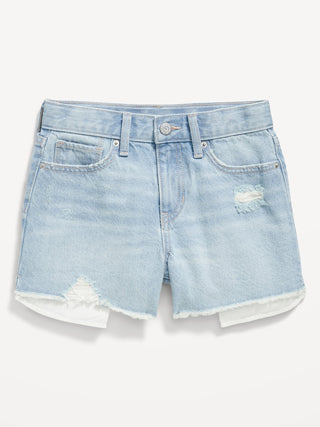 Short Denim Talle Alto con Desgastado, Niña