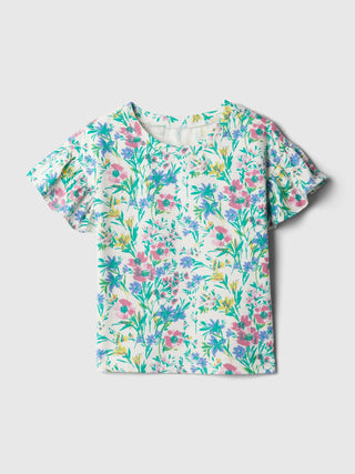Camiseta Manga Corta con Detalle de Volante, Niña
