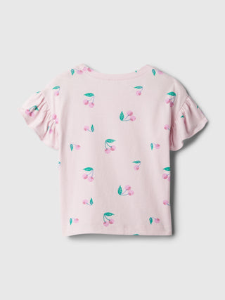 Camiseta Manga Corta con Detalle de Volante, Niña