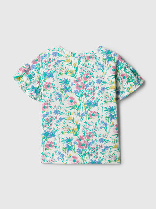 Camiseta Manga Corta con Detalle de Volante, Niña