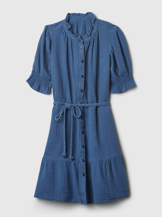 Vestido Denim de Gasa Arrugado