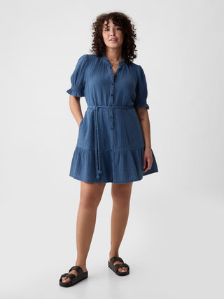 Vestido Denim de Gasa Arrugado