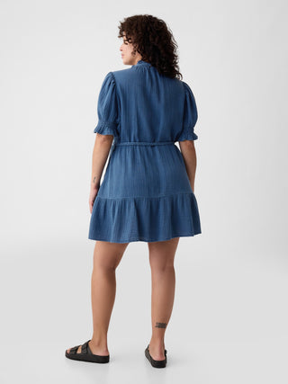 Vestido Denim de Gasa Arrugado