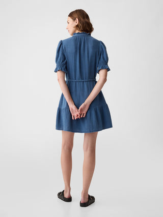 Vestido Denim de Gasa Arrugado