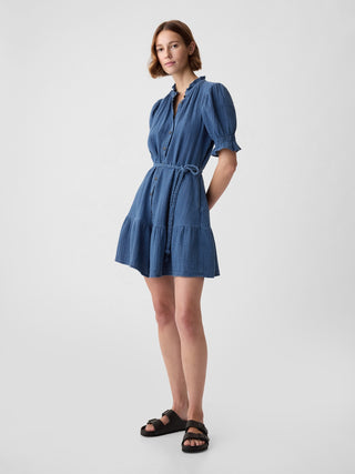 Vestido Denim de Gasa Arrugado