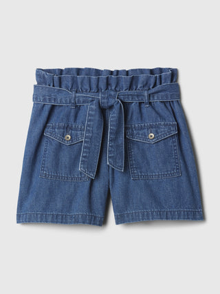 Short Denim Talle Alto con Bolsillos, Niña