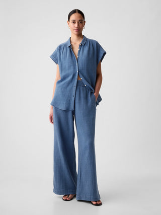 Pantalón Denim con Cintura Elástica Efecto Arrugado