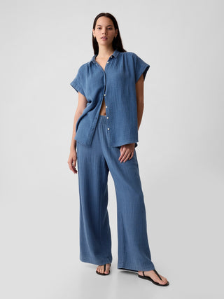 Pantalón Denim con Cintura Elástica Efecto Arrugado
