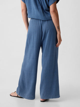 Pantalón Denim con Cintura Elástica Efecto Arrugado