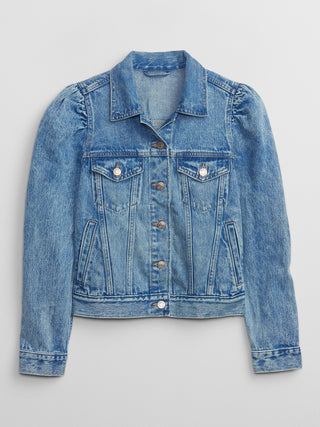 Jacket Denim con Mangas Abullonadas