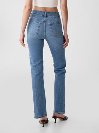 Jeans Rectos Talle Alto con Bolsillos.