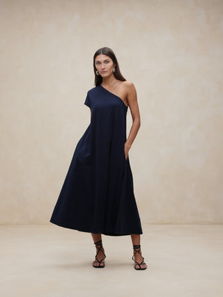 Vestido Asimétrico con Bolsillos de Algodón