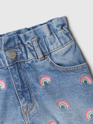 Short Denim con Cintura Elástica y Bordado, Bebé