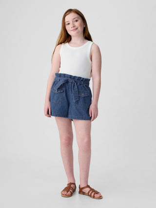 Short Denim Talle Alto con Bolsillos, Niña