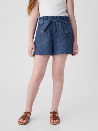 Short Denim Talle Alto con Bolsillos, Niña