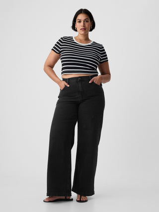 Jeans Anchos Talle Alto con Bolsillos