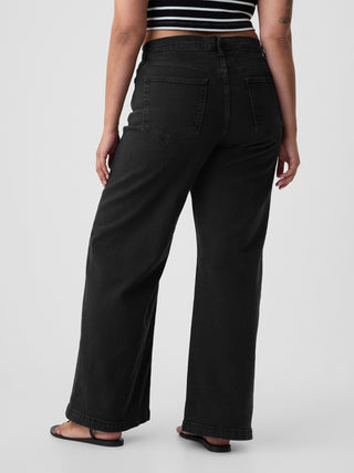Jeans Anchos Talle Alto con Bolsillos
