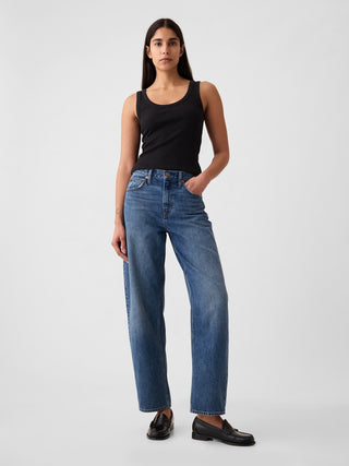 Jeans Barrel Talle Alto con Bolsillos