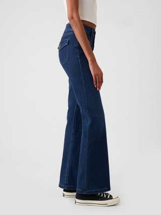 Jeans Acampanados Talle Alto con Bolsillos