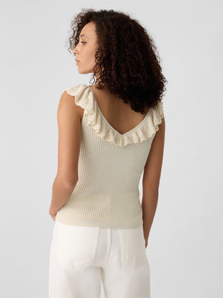 Blusa sin Mangas Ajustado con Volantes