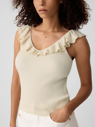 Blusa sin Mangas Ajustado con Volantes