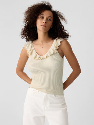 Blusa sin Mangas Ajustado con Volantes