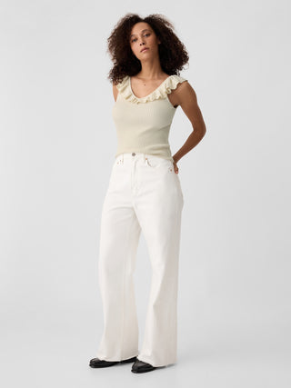 Blusa sin Mangas Ajustado con Volantes