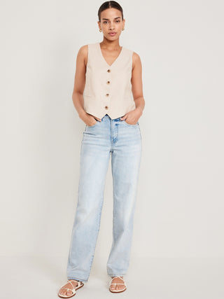 Jeans Holgado Talle Alto con Bolsillos