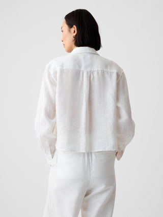 Camisa Corta con Bolsillos de Lino