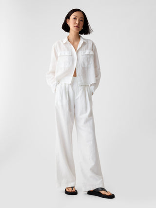 Camisa Corta con Bolsillos de Lino