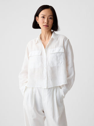 Camisa Corta con Bolsillos de Lino