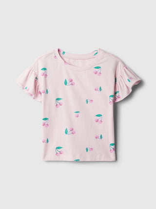 Camiseta Manga Corta con Detalle de Volante, Niña