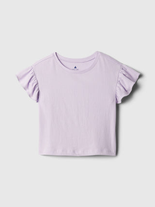 Camiseta Manga Corta con Detalle de Volante, Niña