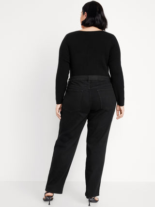 Jeans Rectos Talle Alto con Bolsillos