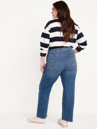 Jeans Rectos Talle Alto con Bolsillos