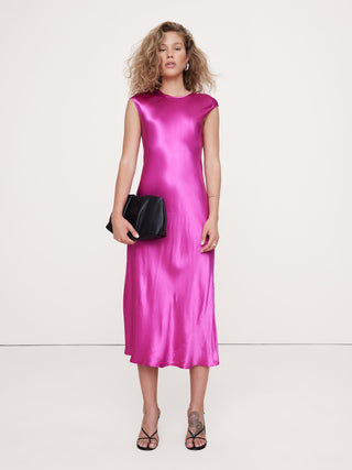 Vestido Cuello Cuadrado con Tejido Satinado