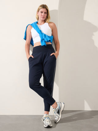 Pantalón Talle Medio con Cintura Elástica Detalle Rayas