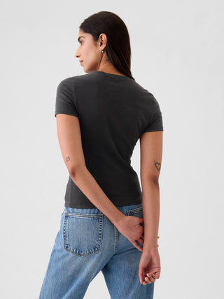 Camisa Ajustada Cuello Redondo de Algodón