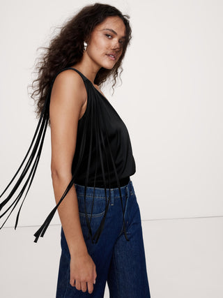 Blusa de Satén con Flecos