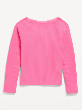 Camiseta Manga Larga con Detalle de Encaje, Niña